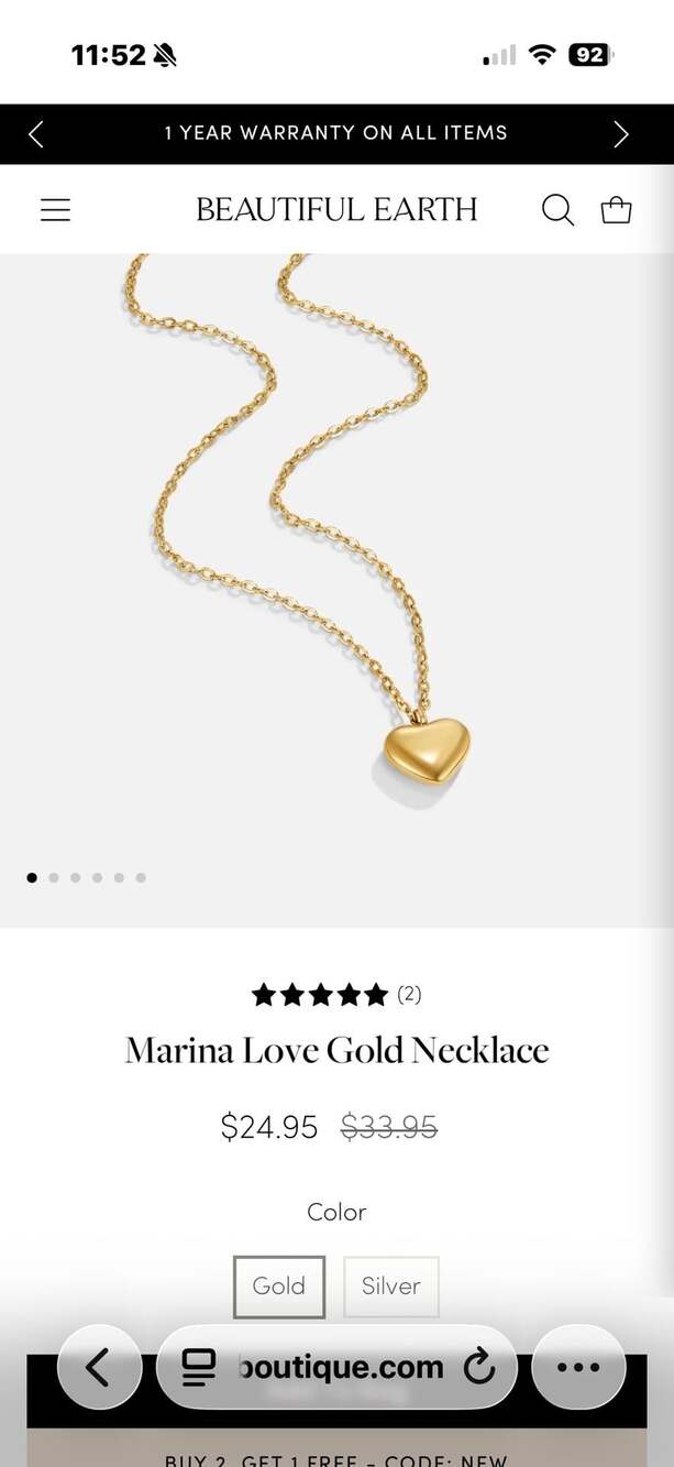 Beautiful Earth Marina Love Gold Necklace